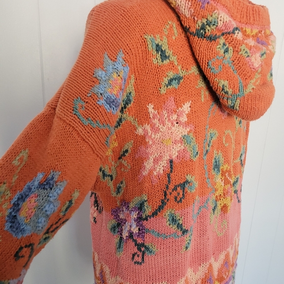 Vintage Together! Yarn Knit Sweater Coat Shabby Chic Hooded 90s Ramie Cotton MD - Picture 9 of 15